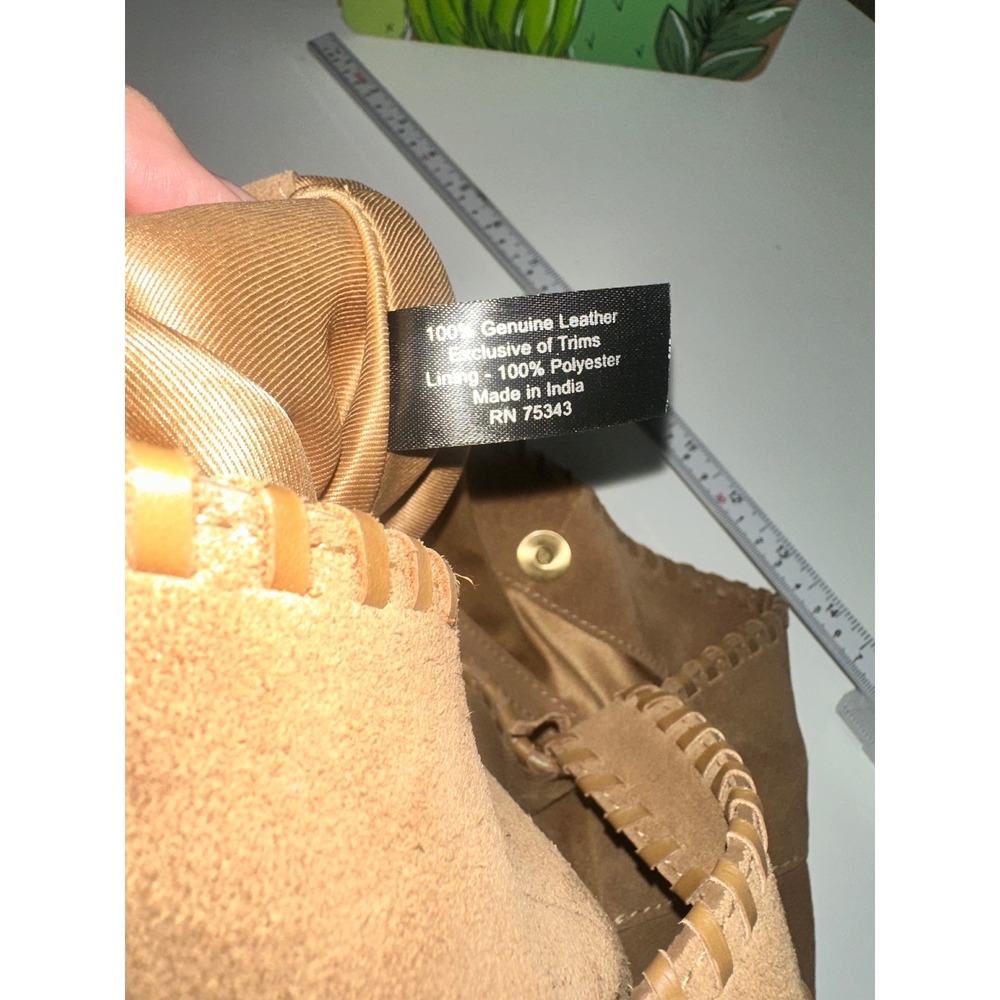 Tan Suede Whipstitch Hobo Shoulder Bag Genuine‎ Leather RN 75343 Made in India - Picture 6 of 10